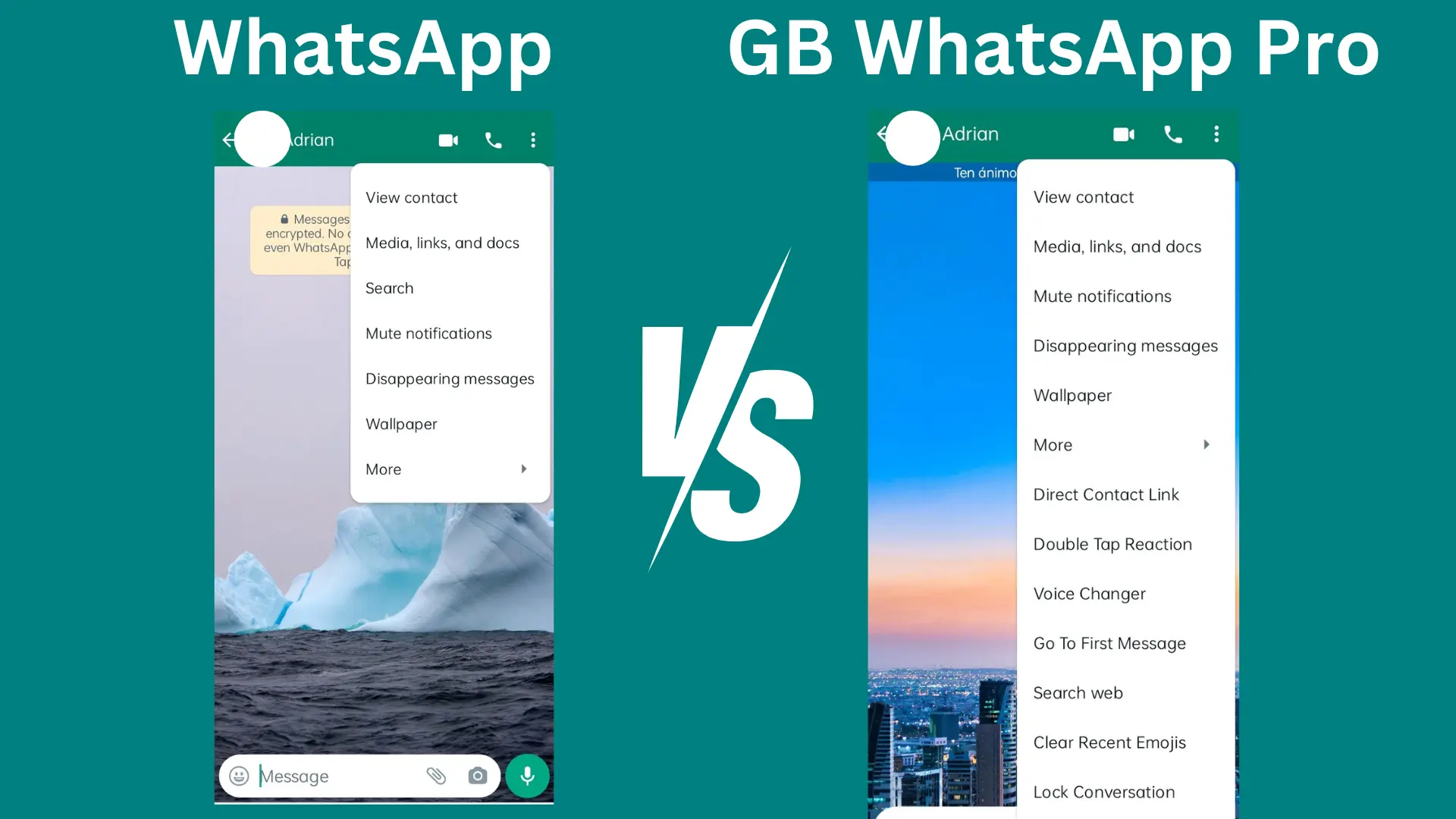  gbwhatsapp pro apk download vs whatsapp comparison image